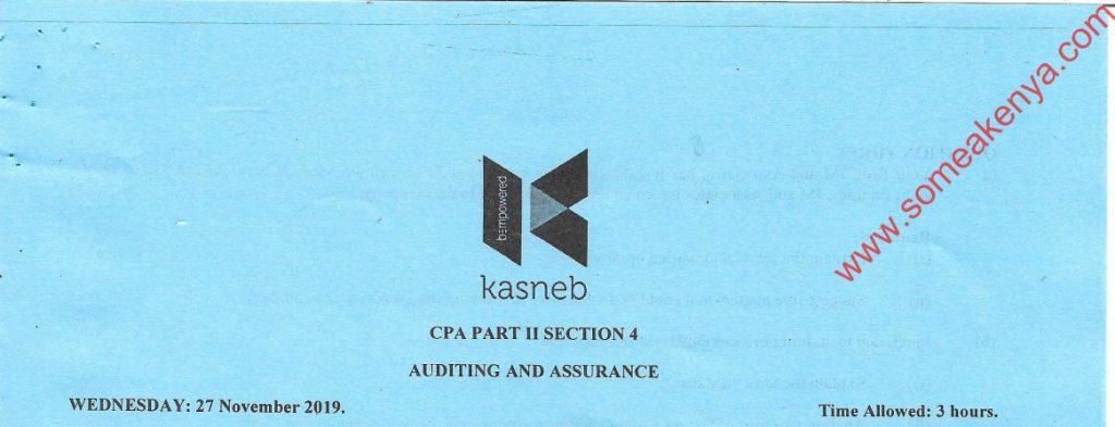Auditing and Assurance November 2019 Past Paper