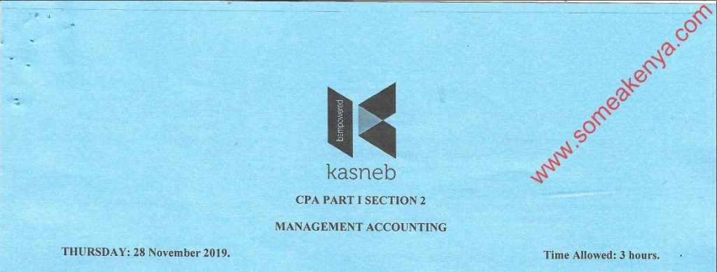 Management Accounting November 2019 Past Paper