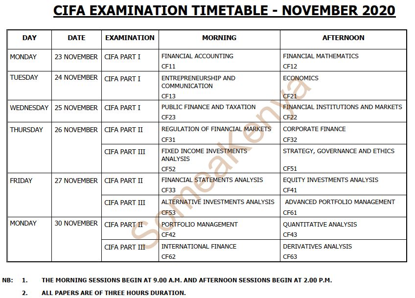 KASNEB Examinations Timetables KASNEB CPA ATD CS CCP DCM CIFA