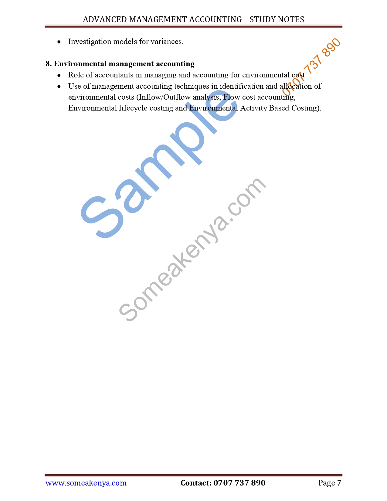 Advanced Management Accounting notes CPA