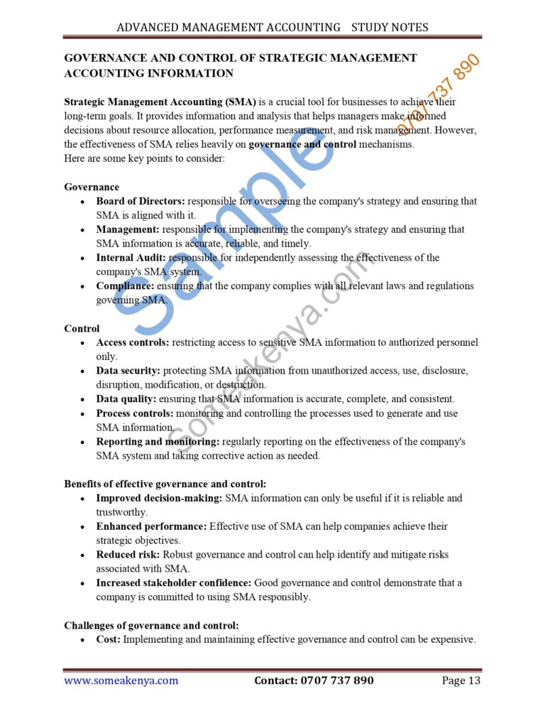 Advanced Management Accounting notes CPA – KASNEB CPA| ATD| CS| CCP ...