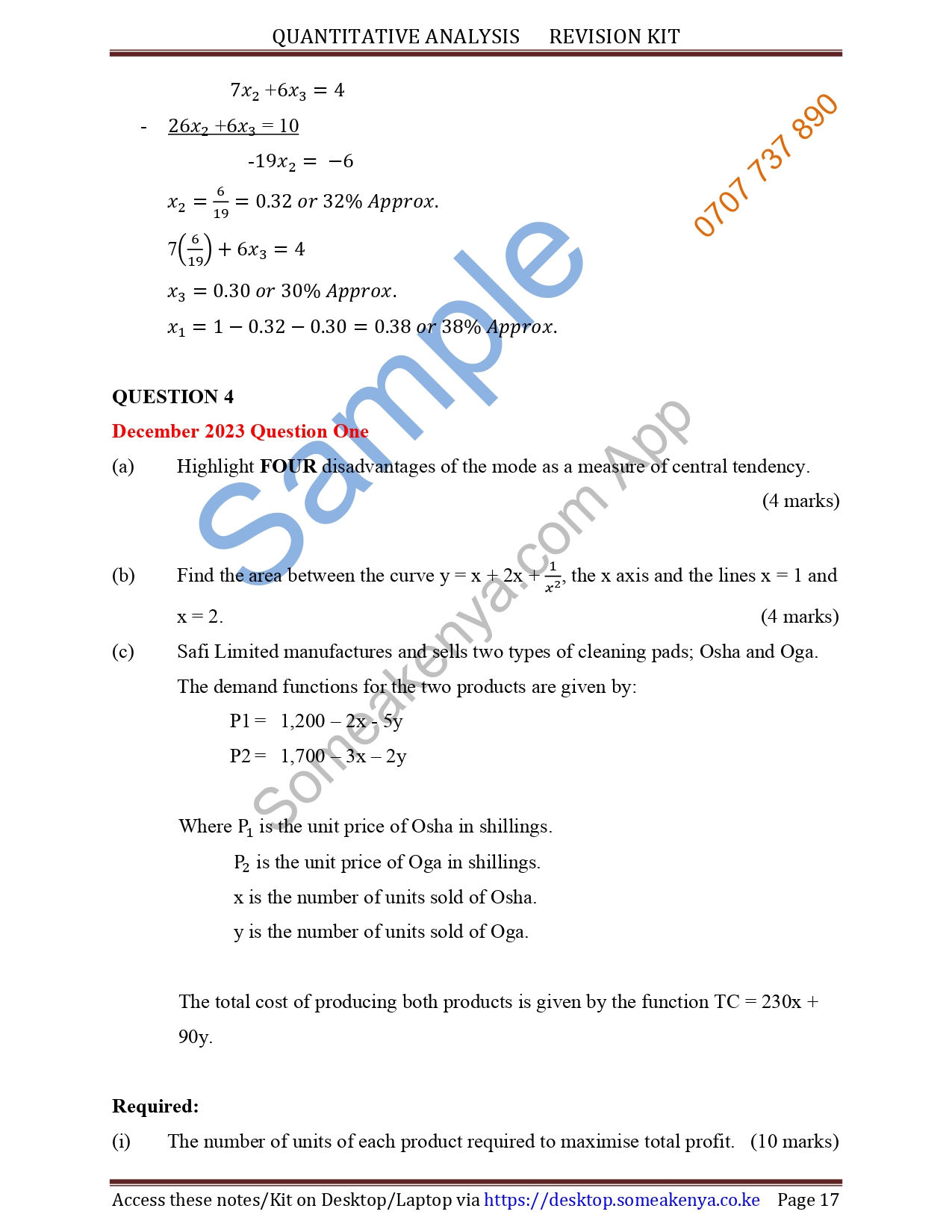 Quantitative Analysis Revision Kit KASNEB CPA ATD CS CCP CIFA