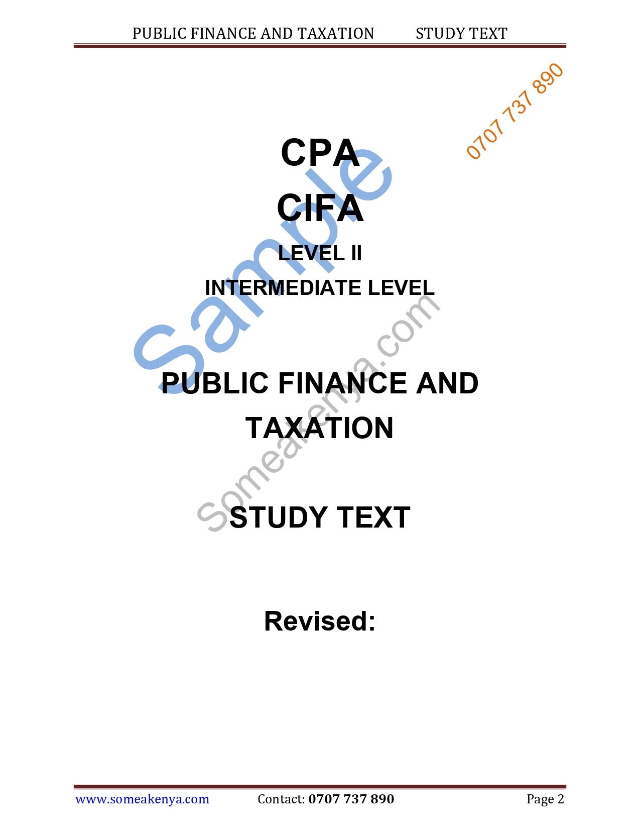 Public Finance and Taxation new Revised Syllabus CPA CIFA KASNEB notes