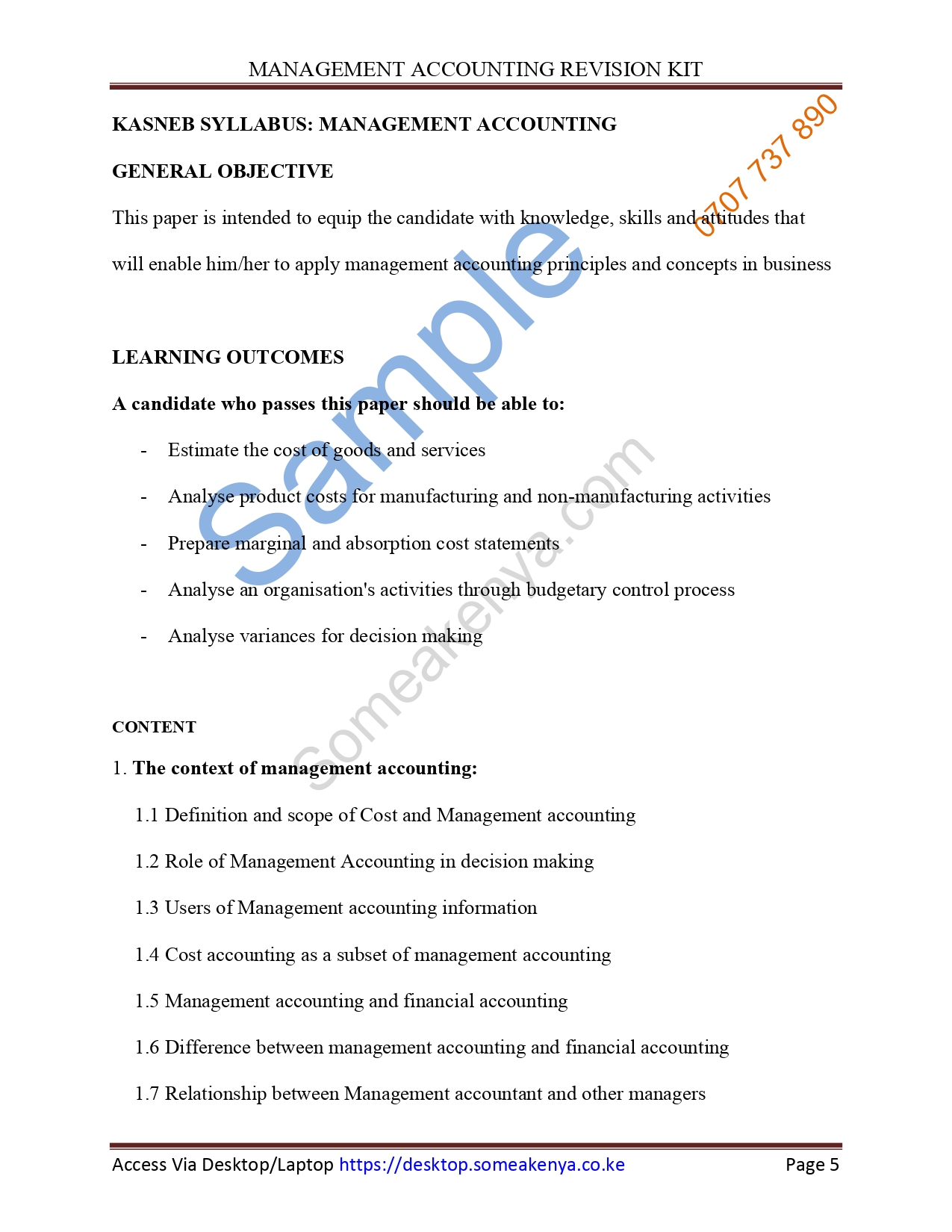 Management Accounting Revision Kit