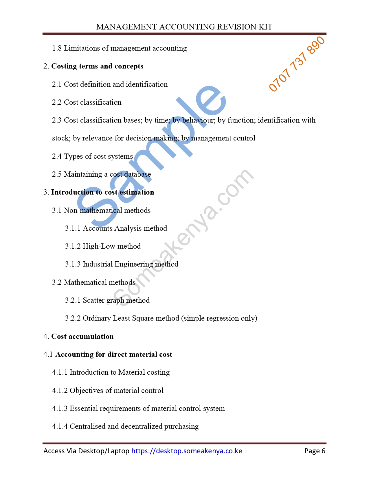 Management Accounting Revision Kit