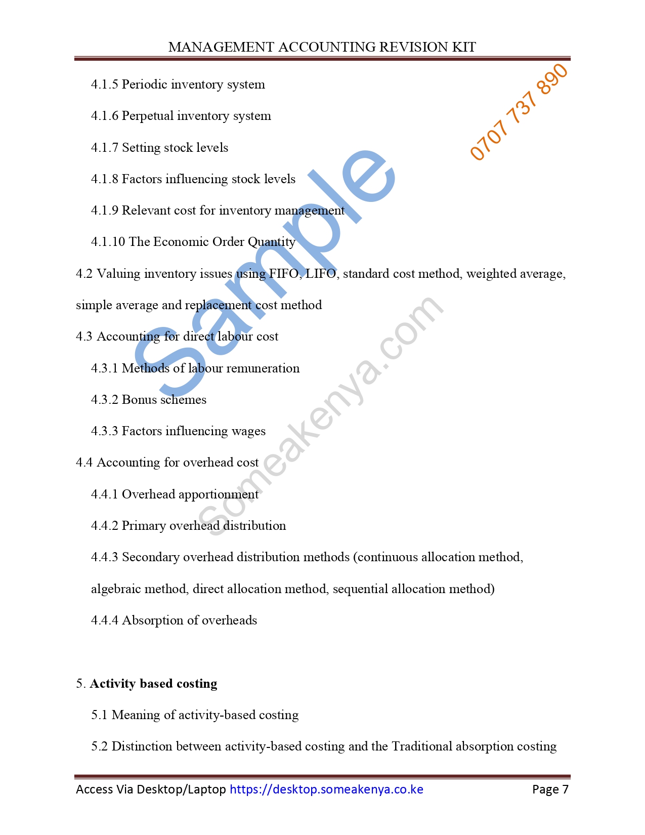 Management Accounting Revision Kit