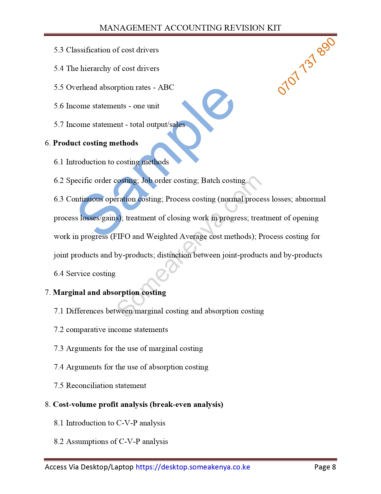 Management Accounting Revision Kit