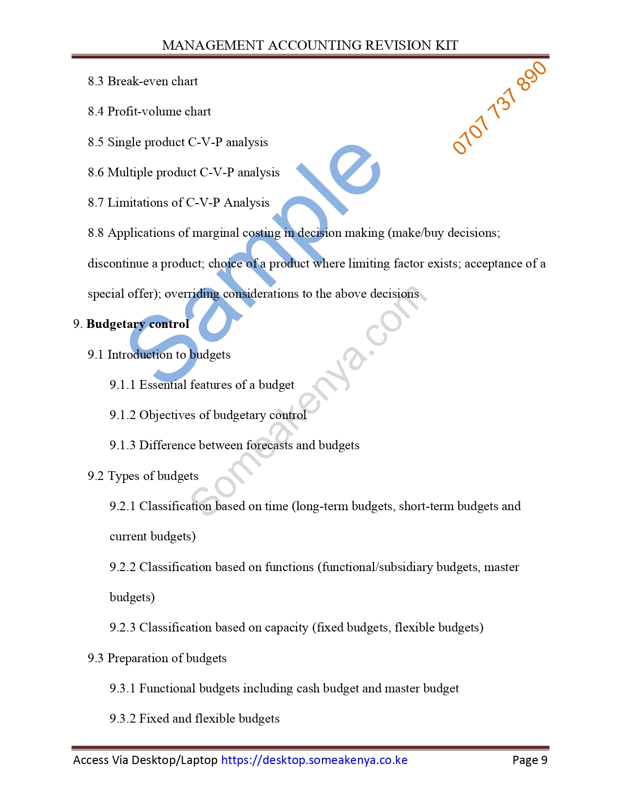 Management Accounting Revision Kit