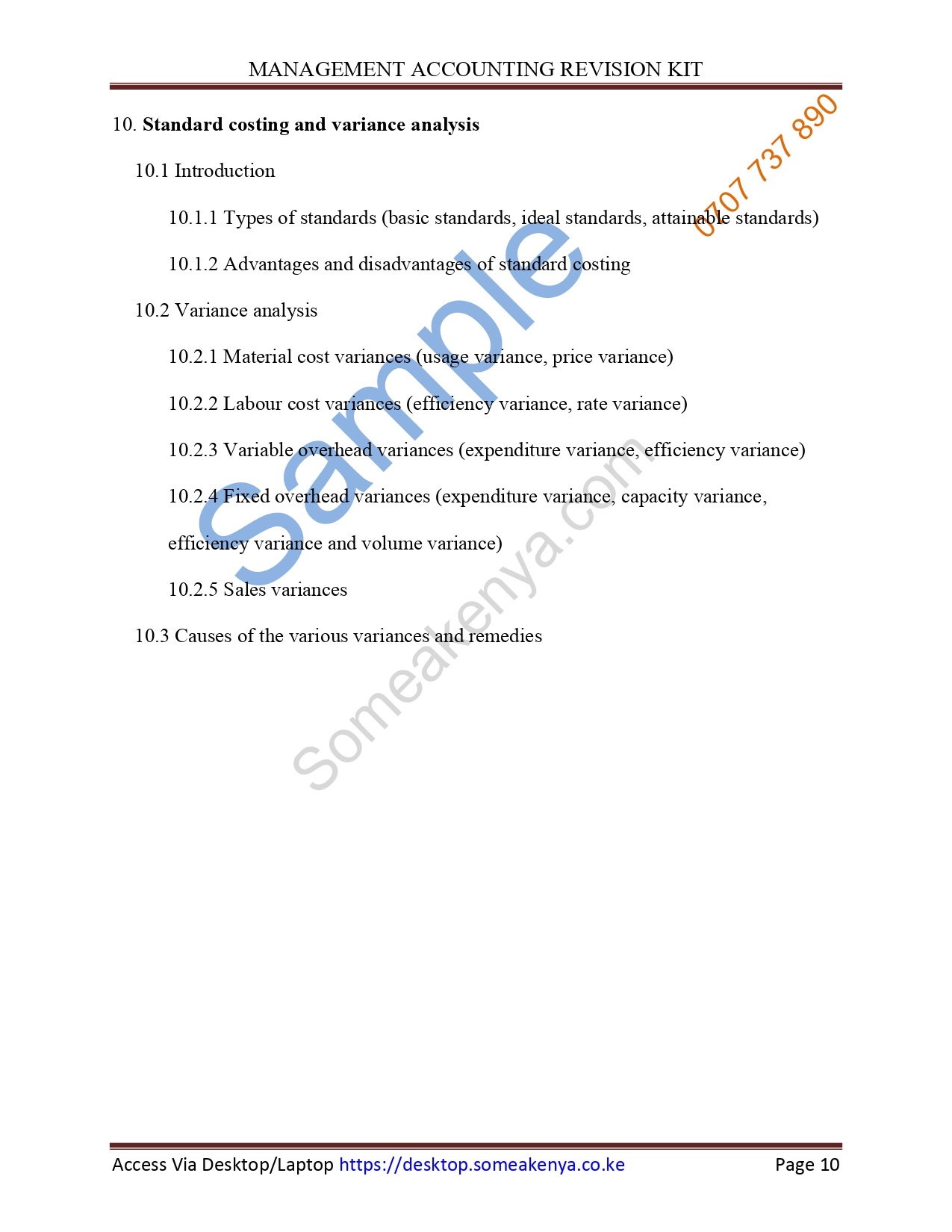 Management Accounting Revision Kit