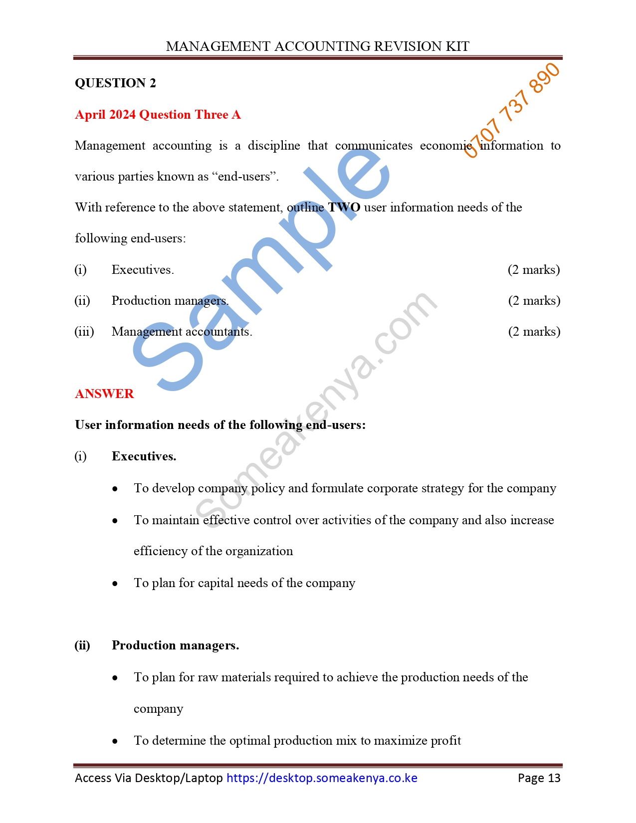 Management Accounting Revision Kit