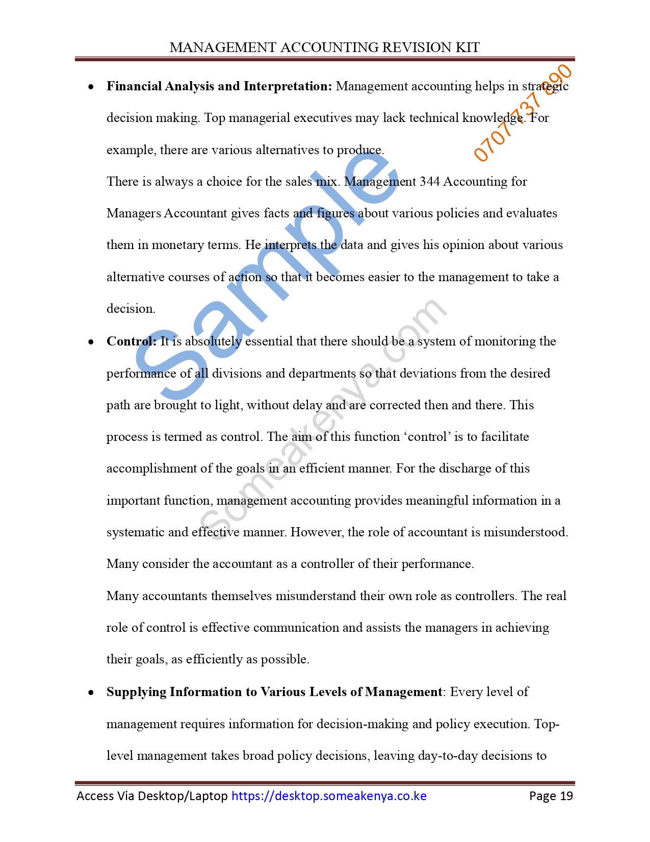 Management Accounting Revision Kit