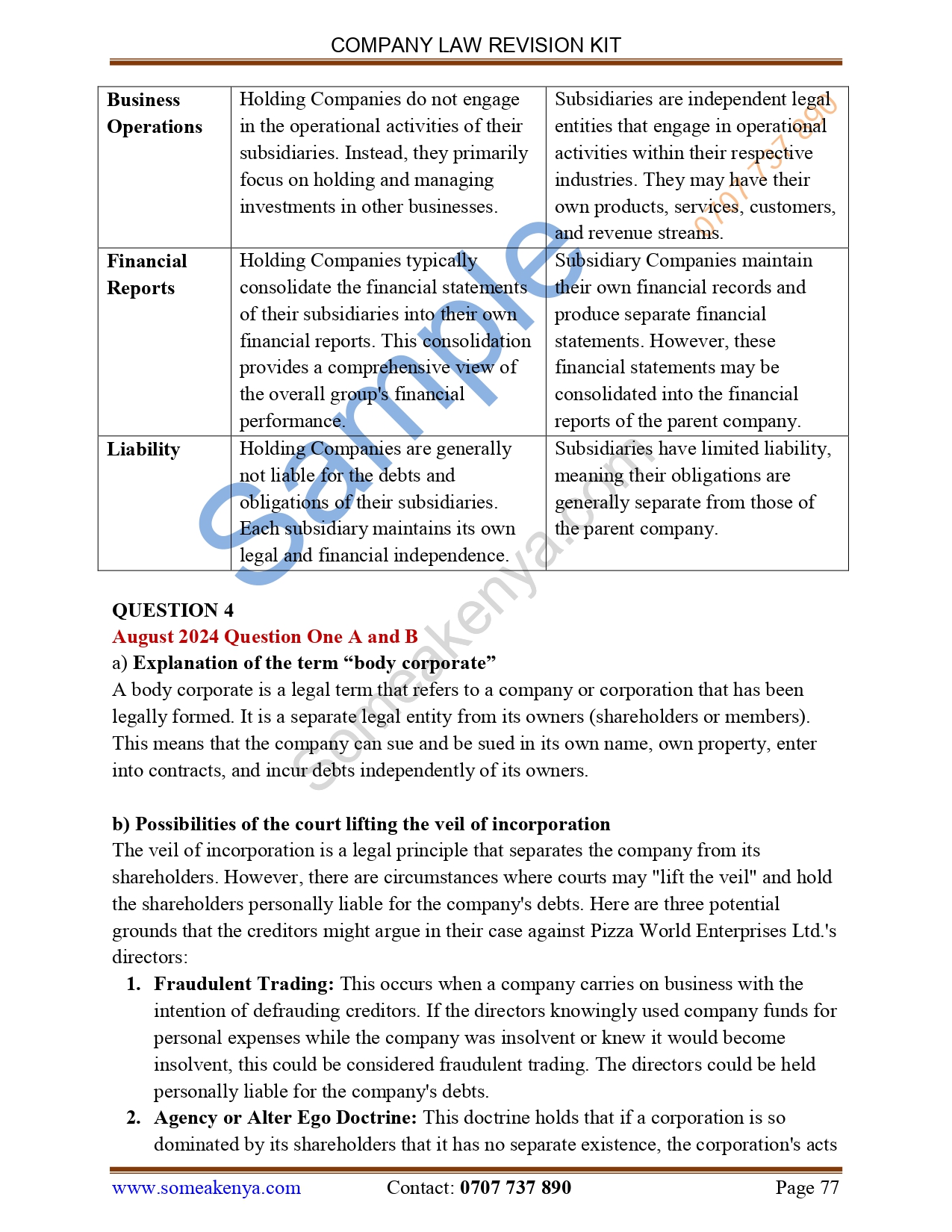 Company Law Revision Kit Hardcopy