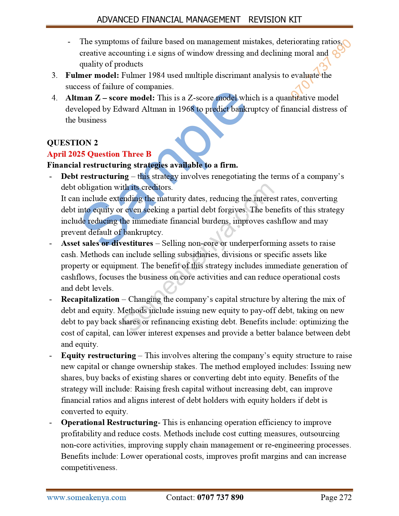 Advanced Financial Management (AFM) Revision Kit Hardcopy